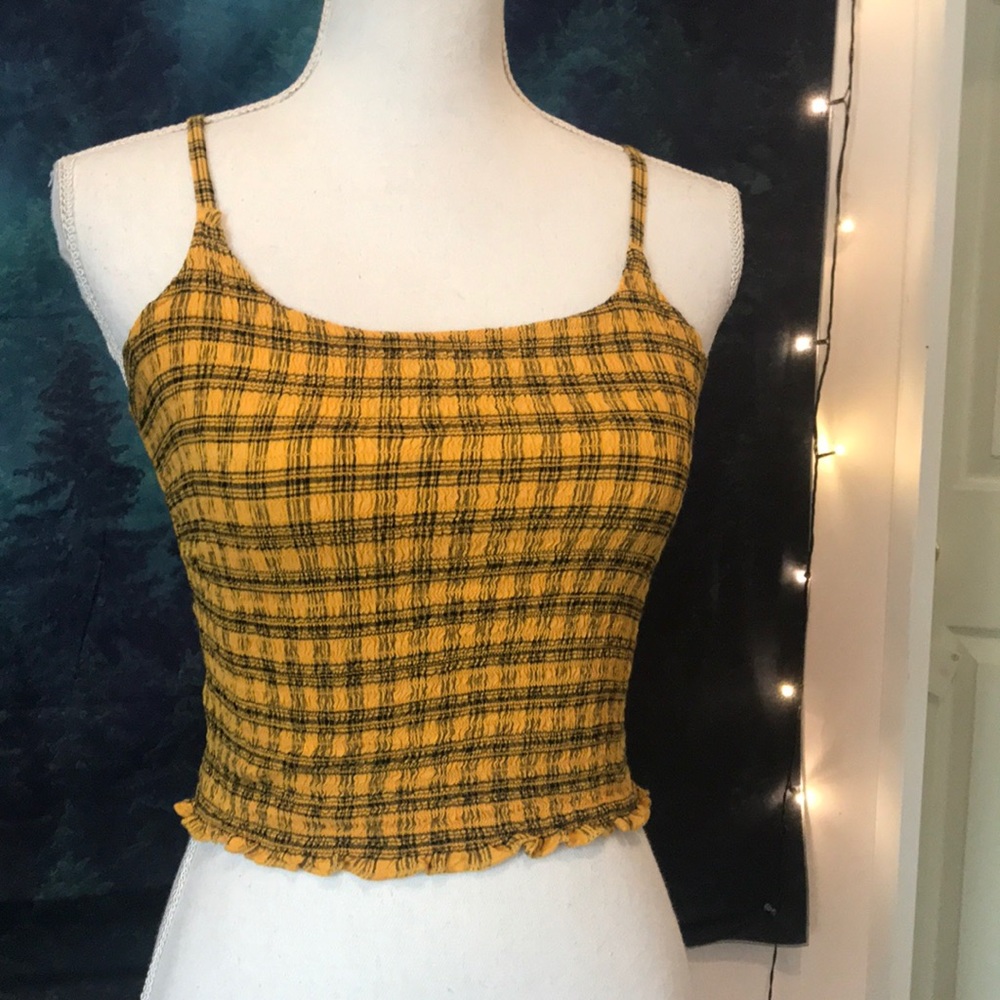 Mustard and black plaid tank top